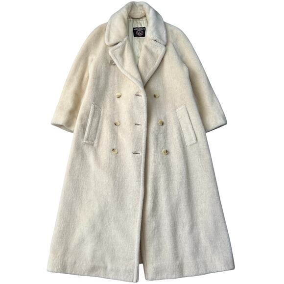 Vintage Invertere Cream 100% Alpaca Pile Trench Coat Satin Lined Women’s XL - Picture 2 of 13